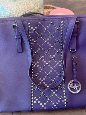 Michael Kors Purple Studded Saffiano Leather Tote